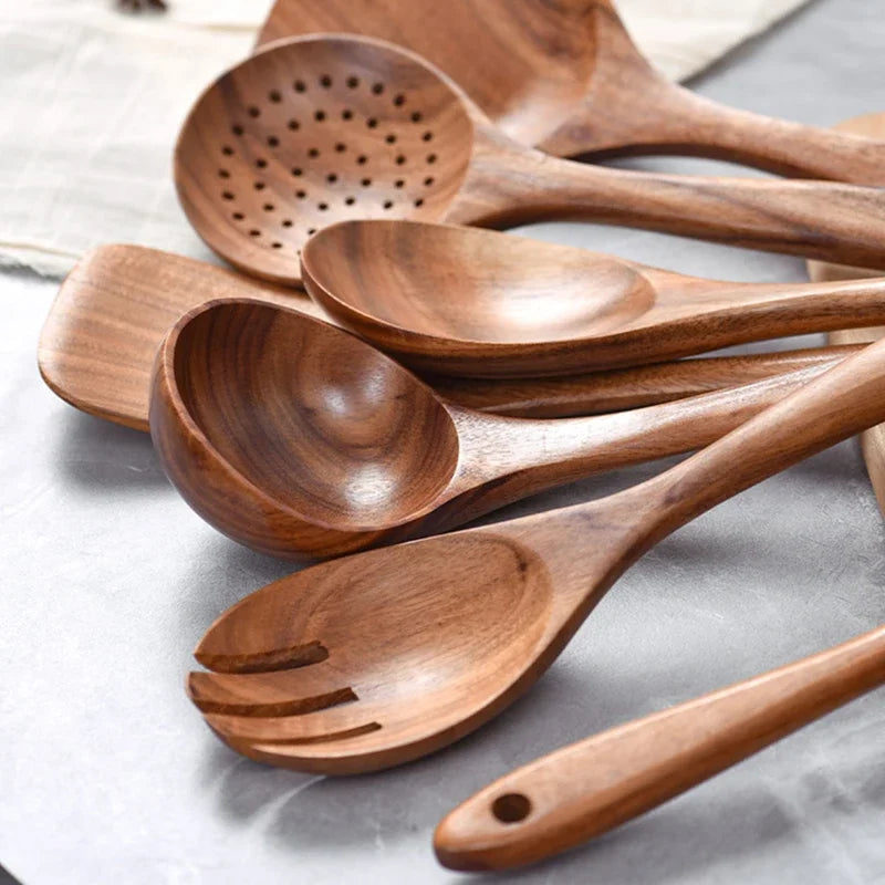 Premium Teak Wood Kitchen Utensil Set – Eco-Friendly & Durable Cooking Tools