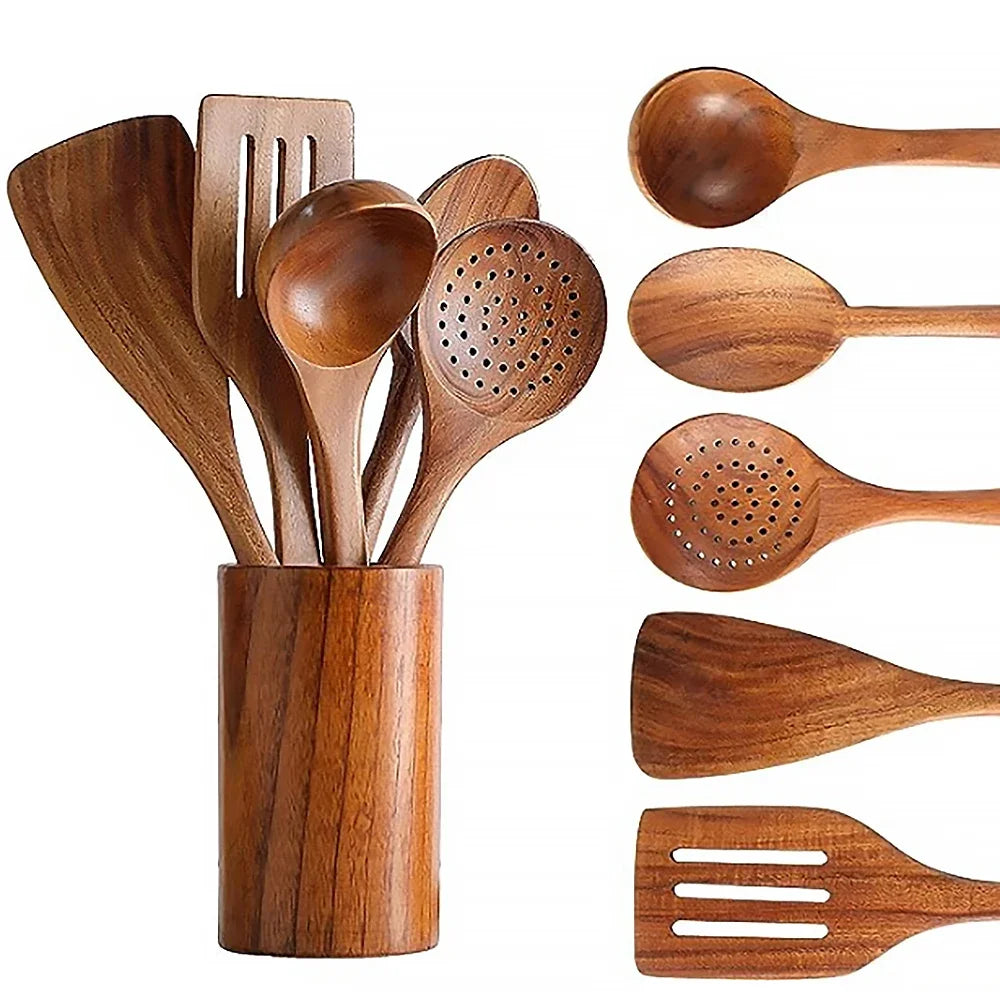 Premium Teak Wood Kitchen Utensil Set – Eco-Friendly & Durable Cooking Tools