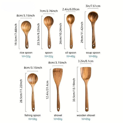 Thailand Teak Wood Tableware Set – Eco-Friendly Cooking Utensils for Kitchen Use (4 or 7 PCS)