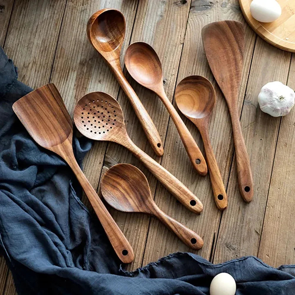 Premium Teak Wood Kitchen Utensil Set – Eco-Friendly & Durable Cooking Tools