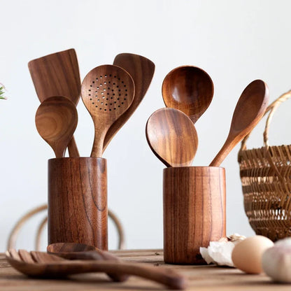 Premium Teak Wood Kitchen Utensil Set – Eco-Friendly & Durable Cooking Tools