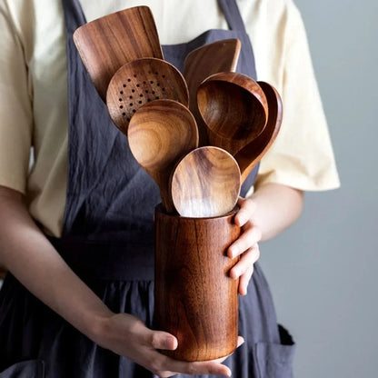 Premium Teak Wood Kitchen Utensil Set – Eco-Friendly & Durable Cooking Tools