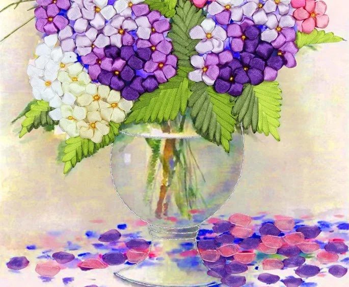 Flower Vase Ribbon embroidery Kit - Eco - friendly | Cozyield