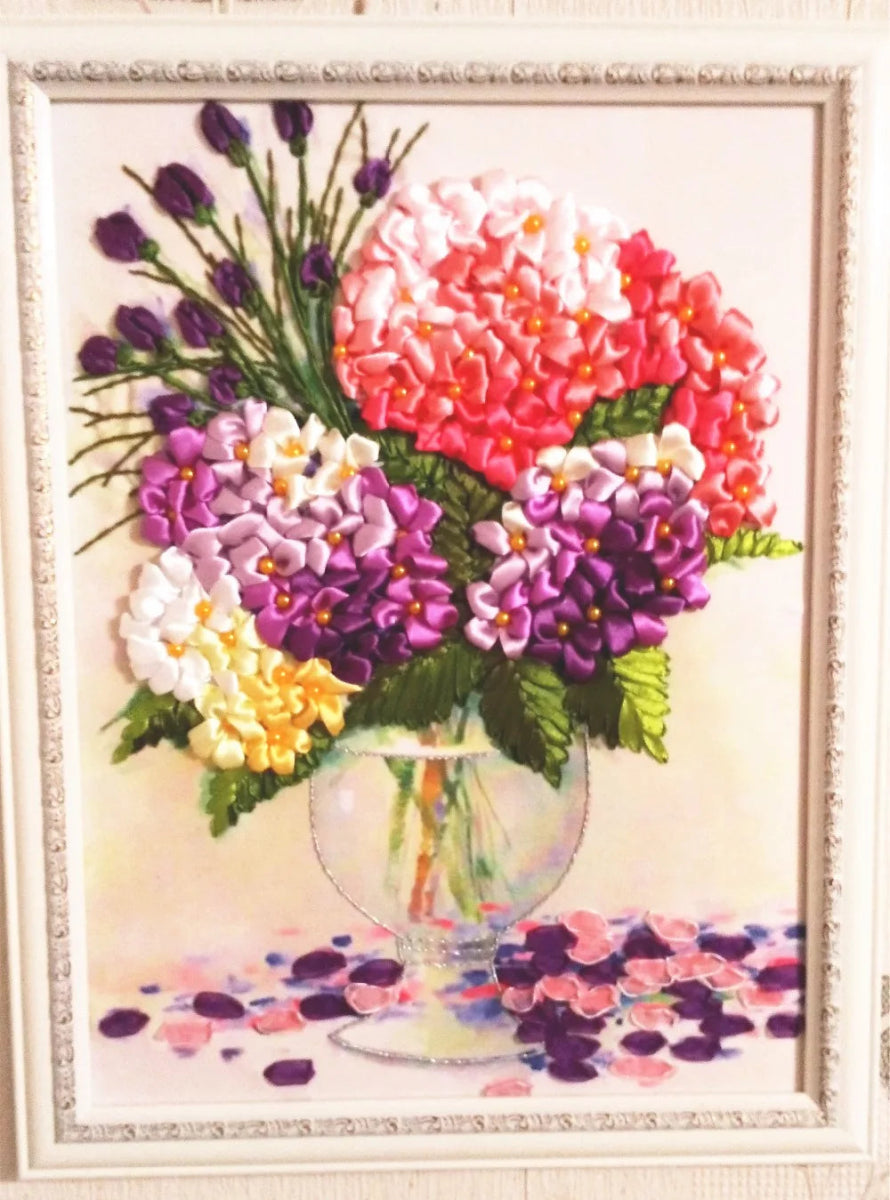 Flower Vase Ribbon embroidery Kit - Eco - friendly | Cozyield