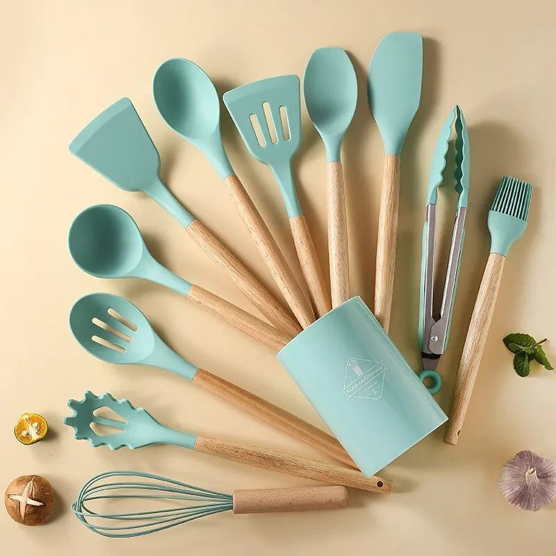 Wooden Handle Silicone Kitchen Utensils - Eco - friendly | Cozyield