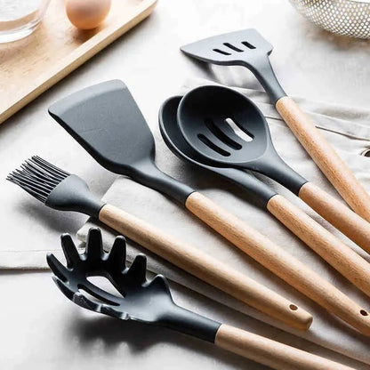 Wooden Handle Silicone Kitchen Utensils - Eco - friendly | Cozyield